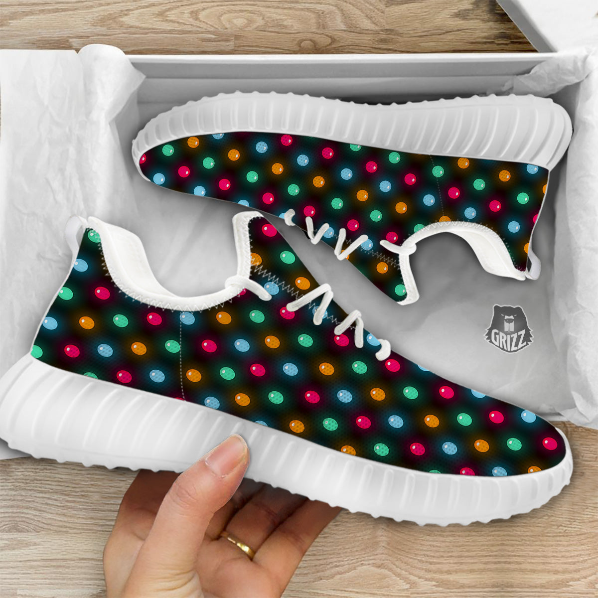 Polka Dot Light Print White Walking Shoes-grizzshop