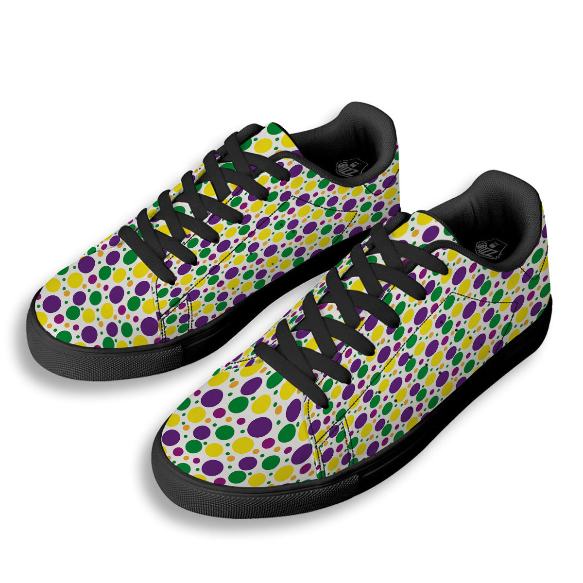 Polka Dot Mardi Gras Print Pattern Black Low Top Sneakers-grizzshop