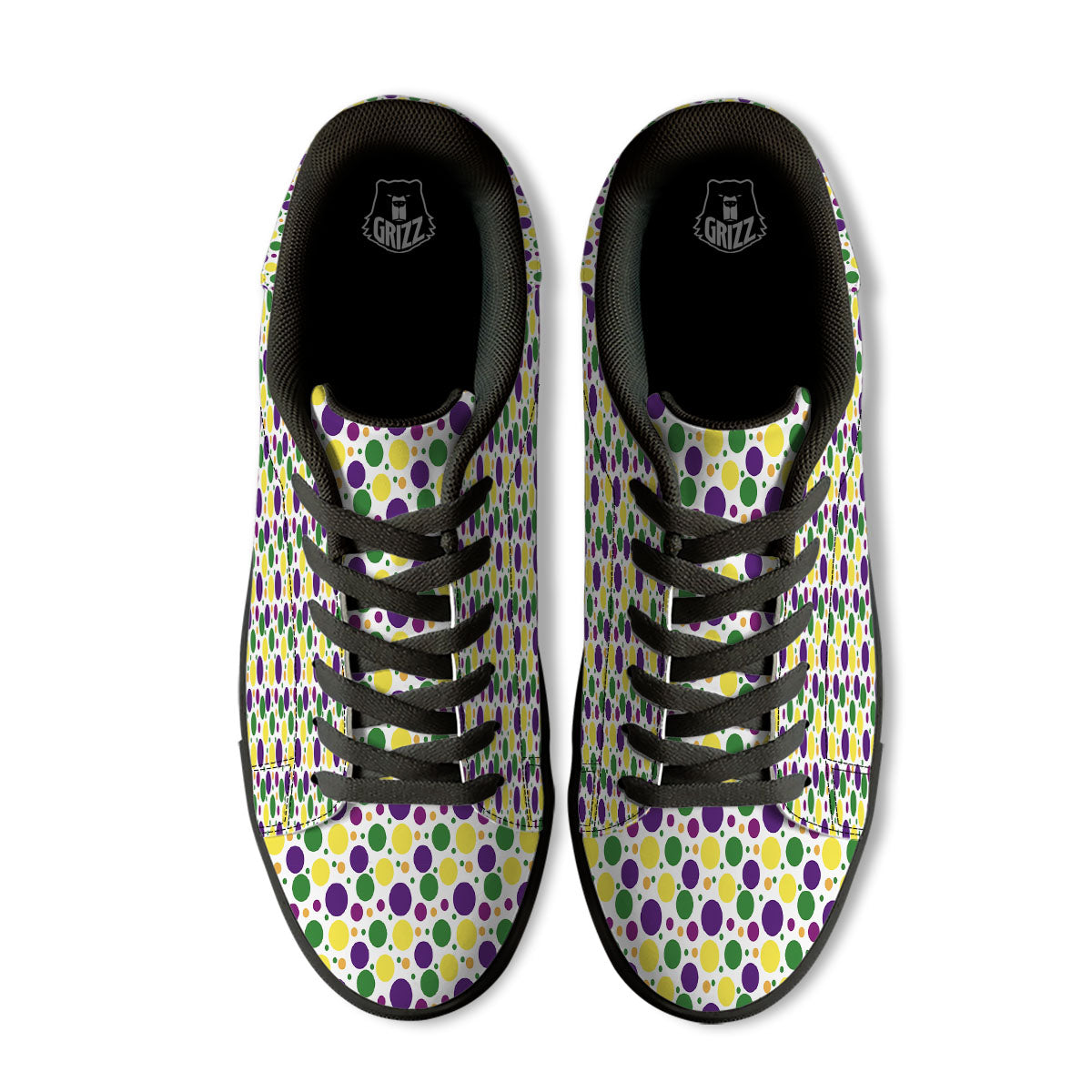 Polka Dot Mardi Gras Print Pattern Black Low Top Sneakers-grizzshop