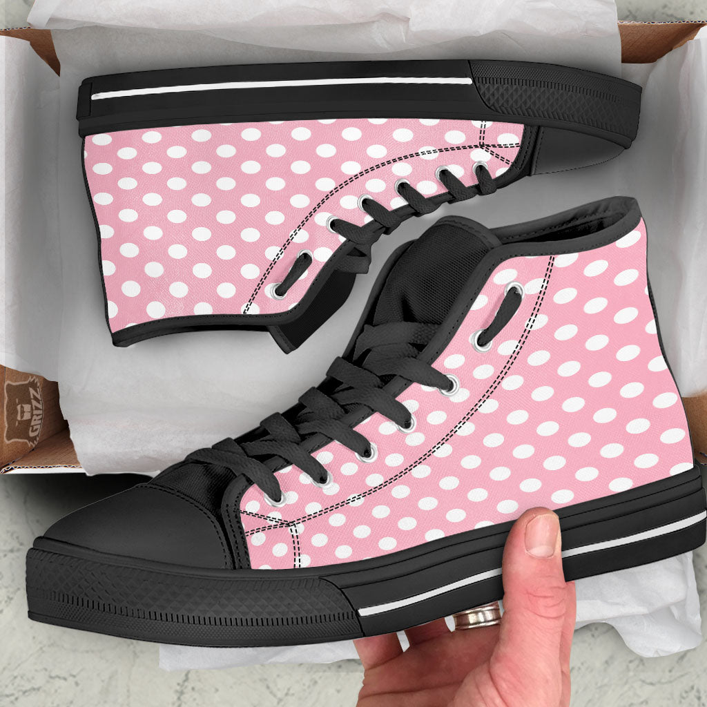 Polka Dot Pink And White Print High Top Shoes-grizzshop
