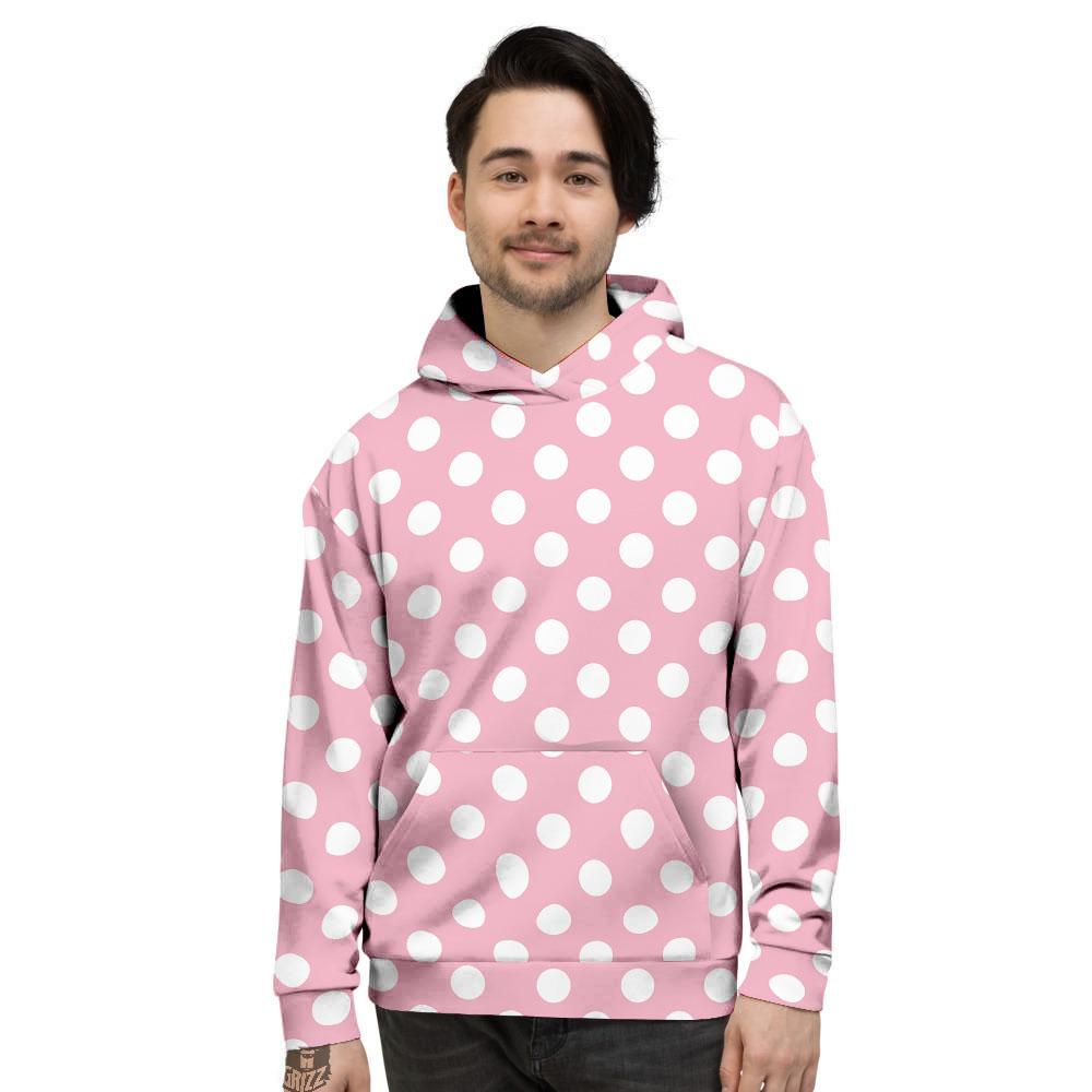 Polka Dot Pink And White Print Men's Hoodie-grizzshop