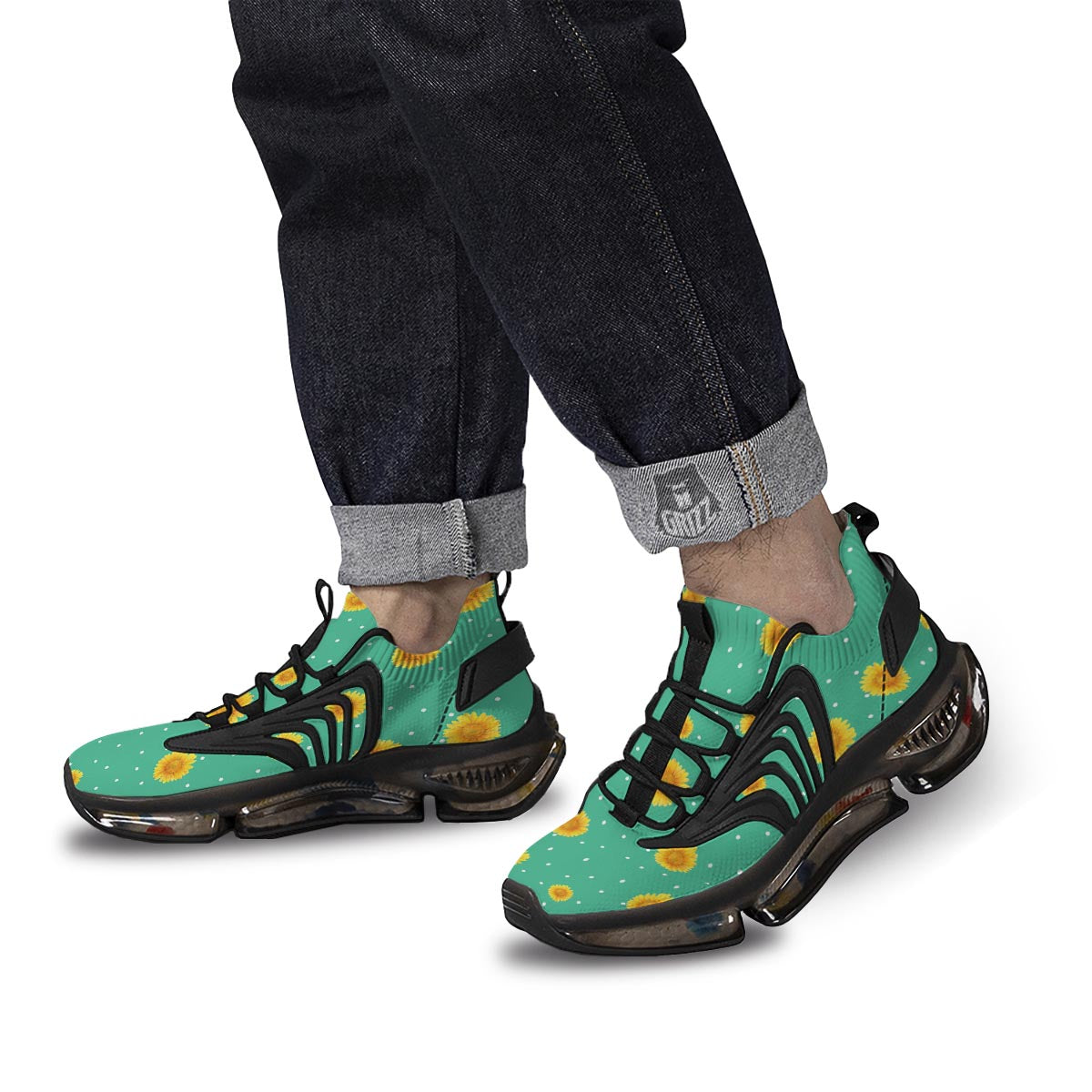 Polka Dot Sunflower Print Pattern Black Gym Shoes-grizzshop