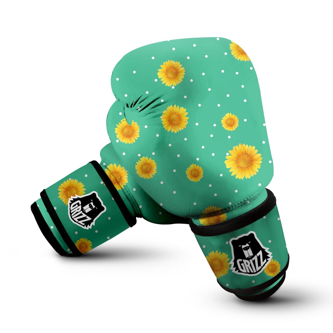 Polka Dot Sunflower Print Pattern Boxing Gloves-grizzshop