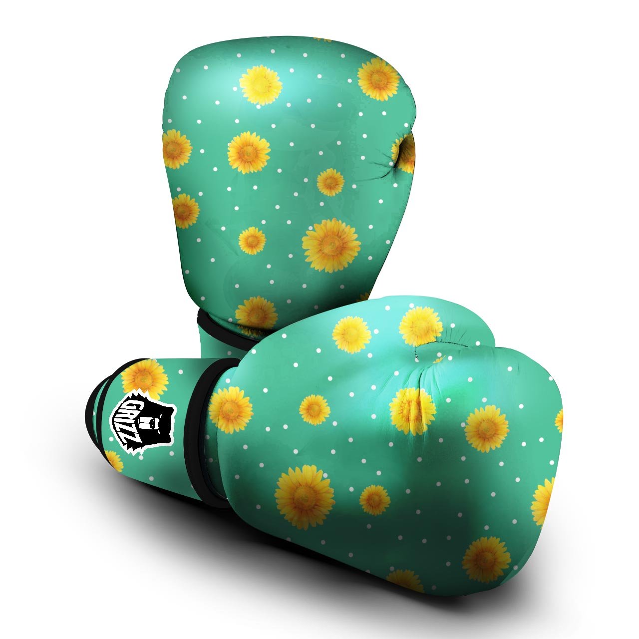 Polka Dot Sunflower Print Pattern Boxing Gloves-grizzshop
