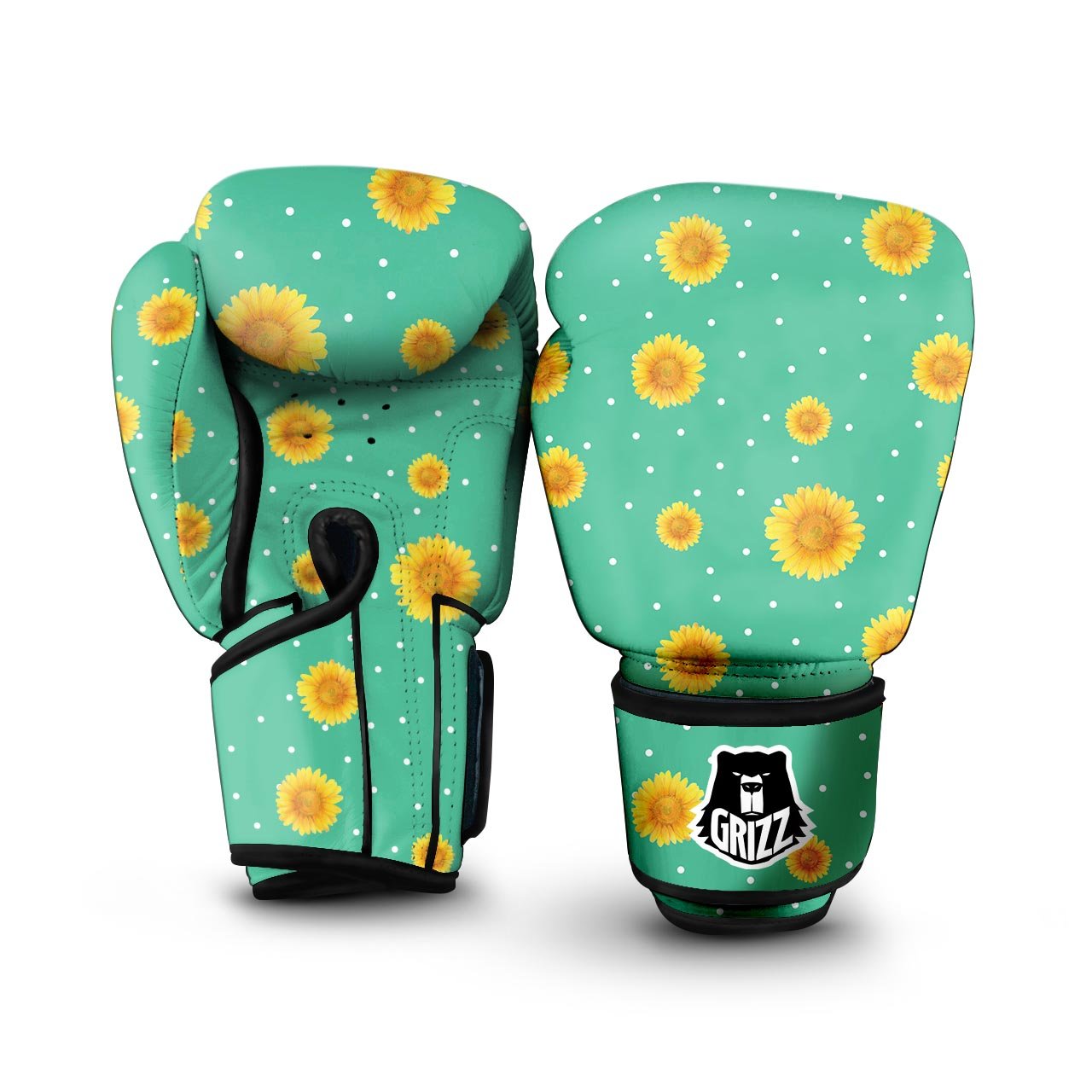 Polka Dot Sunflower Print Pattern Boxing Gloves-grizzshop
