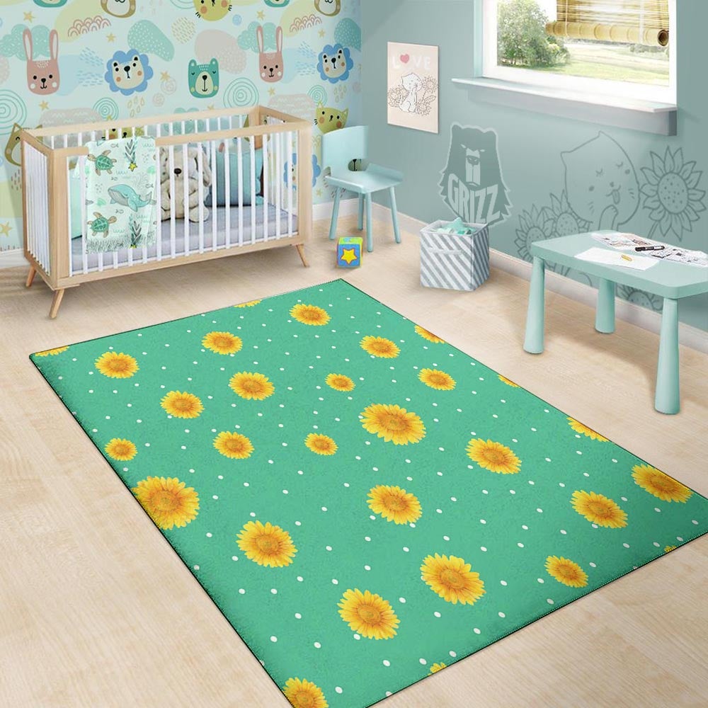 Polka Dot Sunflower Print Pattern Floor Mat-grizzshop