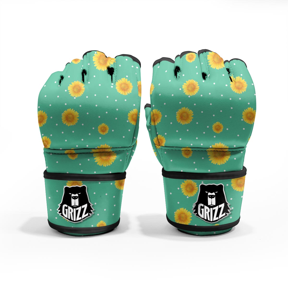 Polka Dot Sunflower Print Pattern MMA Gloves-grizzshop