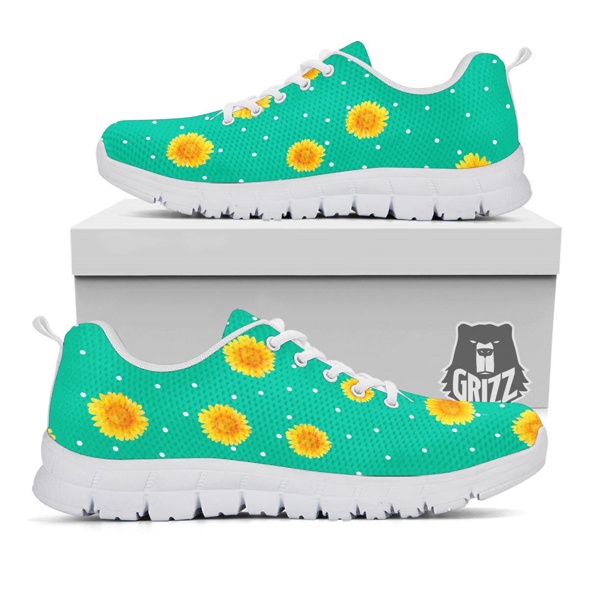 Polka Dot Sunflower Print Pattern White Sneaker-grizzshop