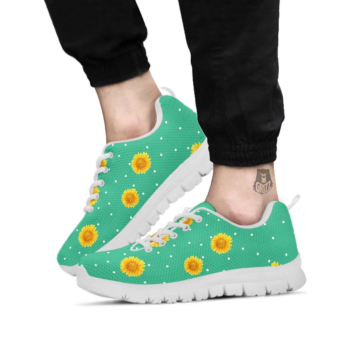 Polka Dot Sunflower Print Pattern White Sneaker-grizzshop