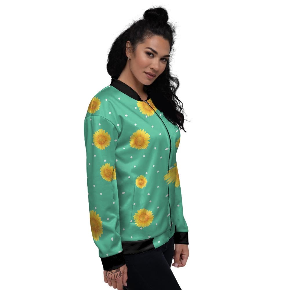 Polka Dot Sunflower Print Pattern Women's Bomber Jacket-grizzshop