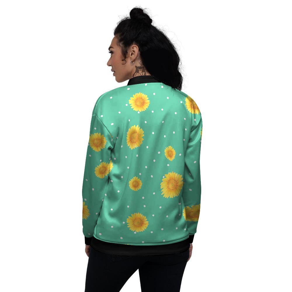 Polka Dot Sunflower Print Pattern Women's Bomber Jacket-grizzshop