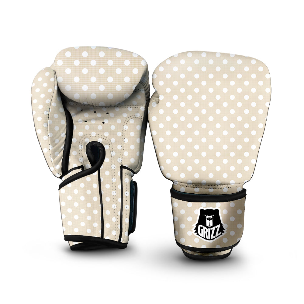 Polka Dot White And Beige Print Pattern Boxing Gloves-grizzshop