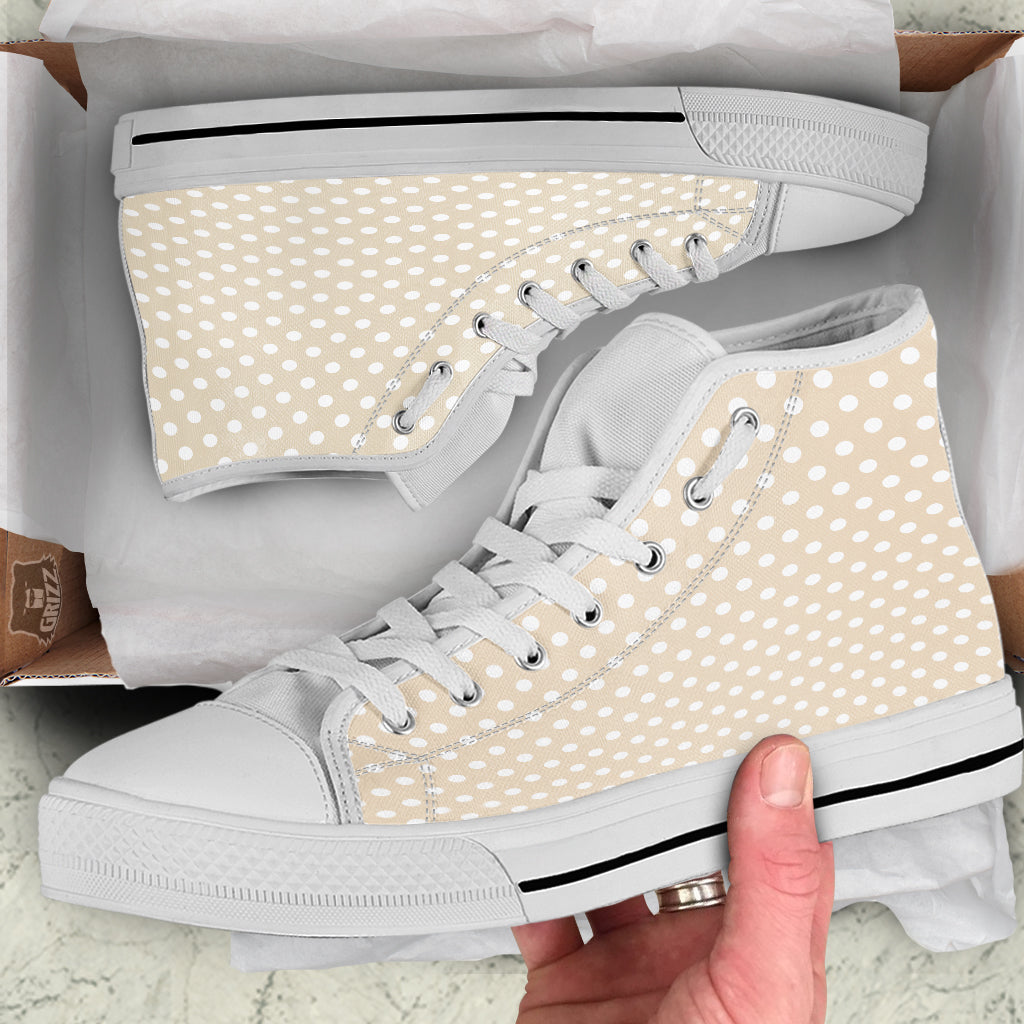 Polka Dot White And Beige Print Pattern White High Top Shoes-grizzshop