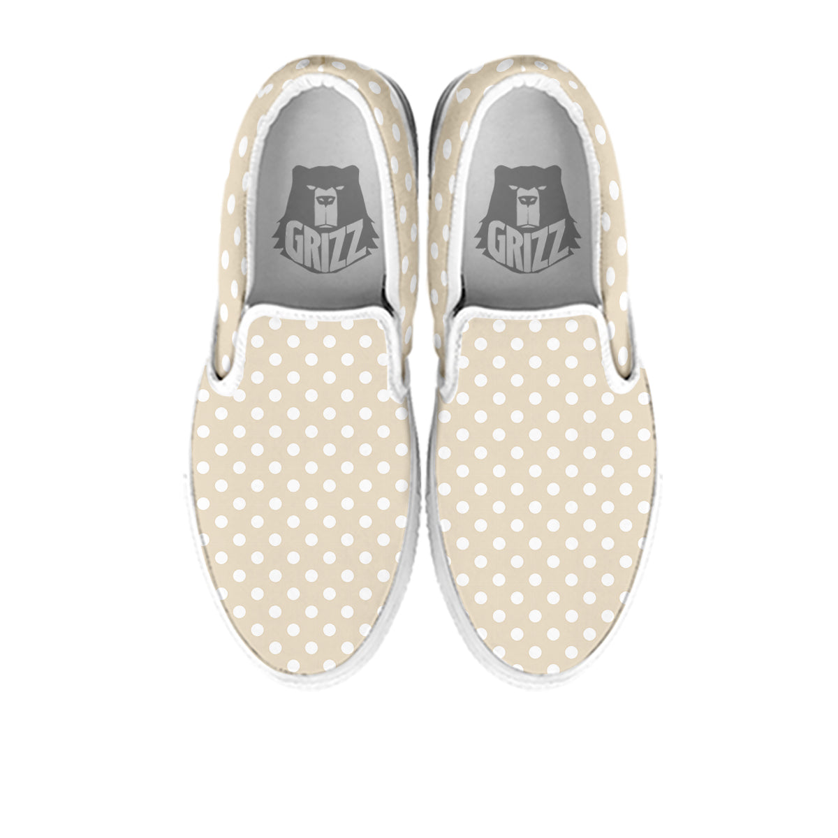 Polka Dot White And Beige Print Pattern White Slip On Shoes-grizzshop