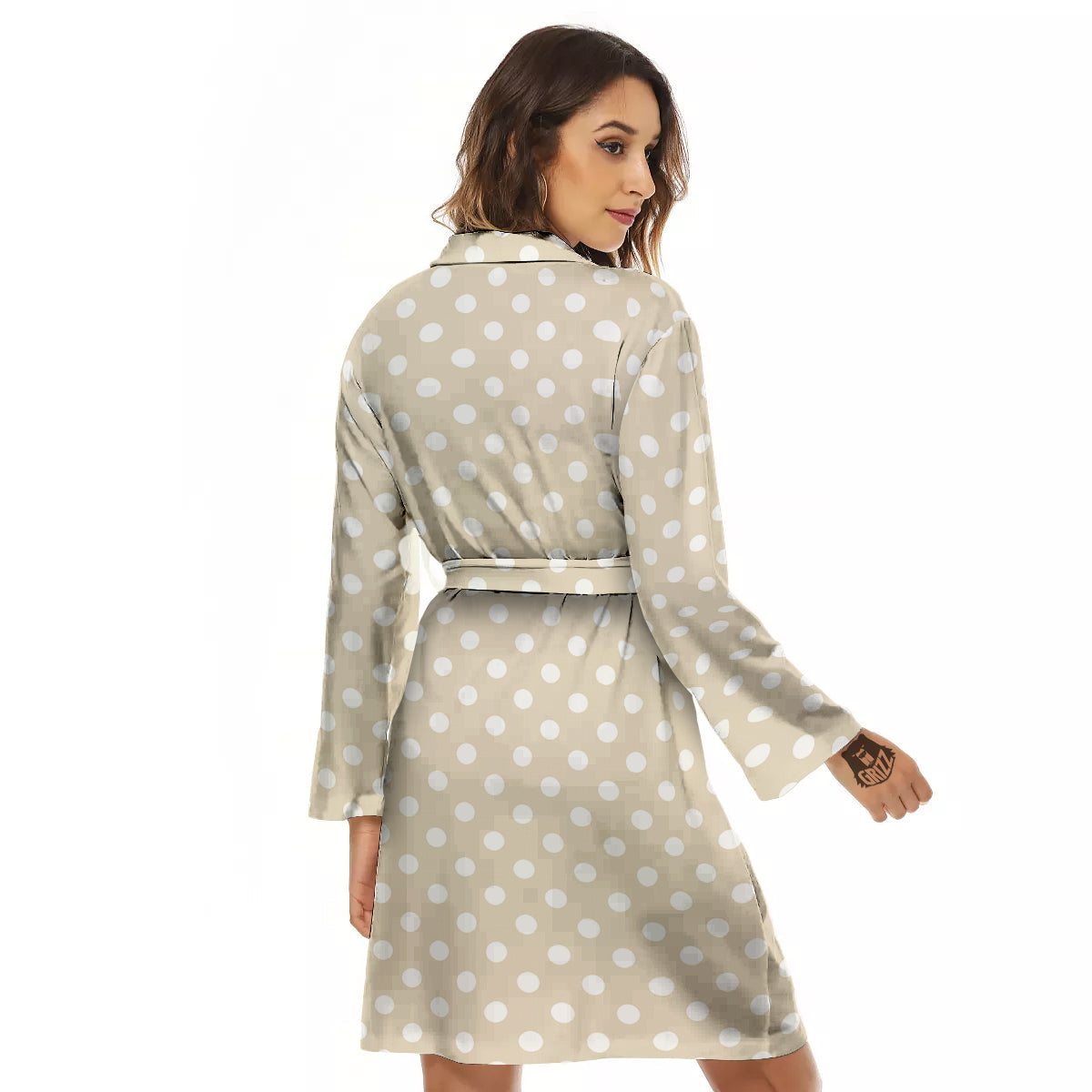 Polka Dot White And Beige Print Pattern Women's Robe-grizzshop