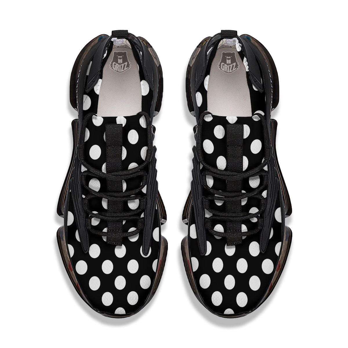 Polka Dot White And Black Print Pattern Black Gym Shoes-grizzshop