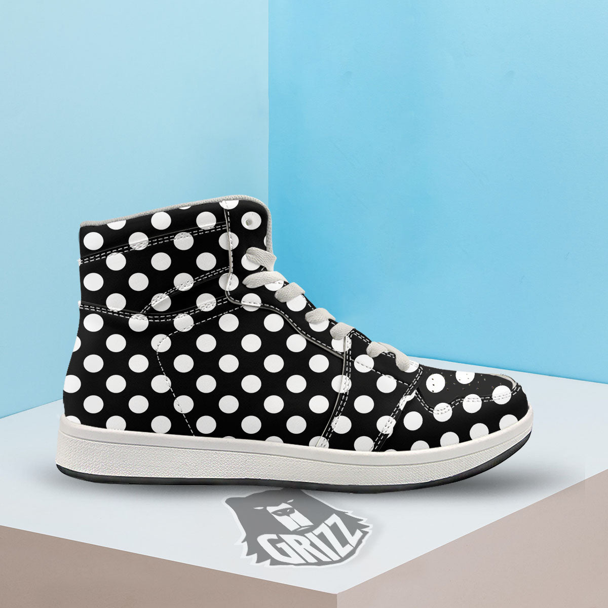 Polka Dot White And Black Print Pattern High Top Sneakers-grizzshop