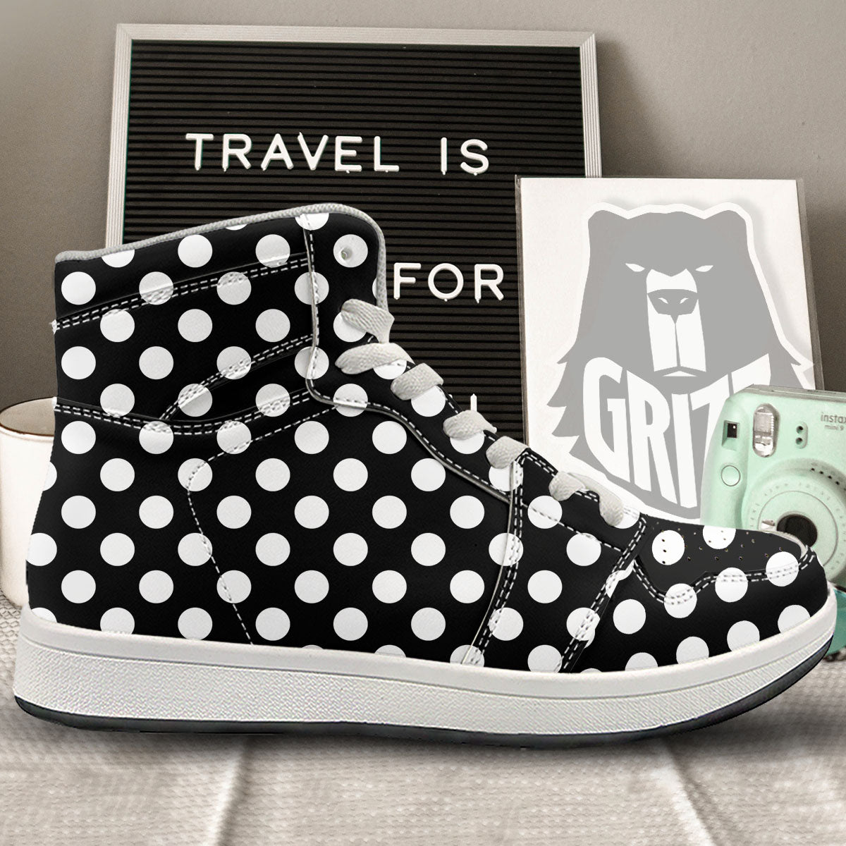 Polka Dot White And Black Print Pattern High Top Sneakers-grizzshop