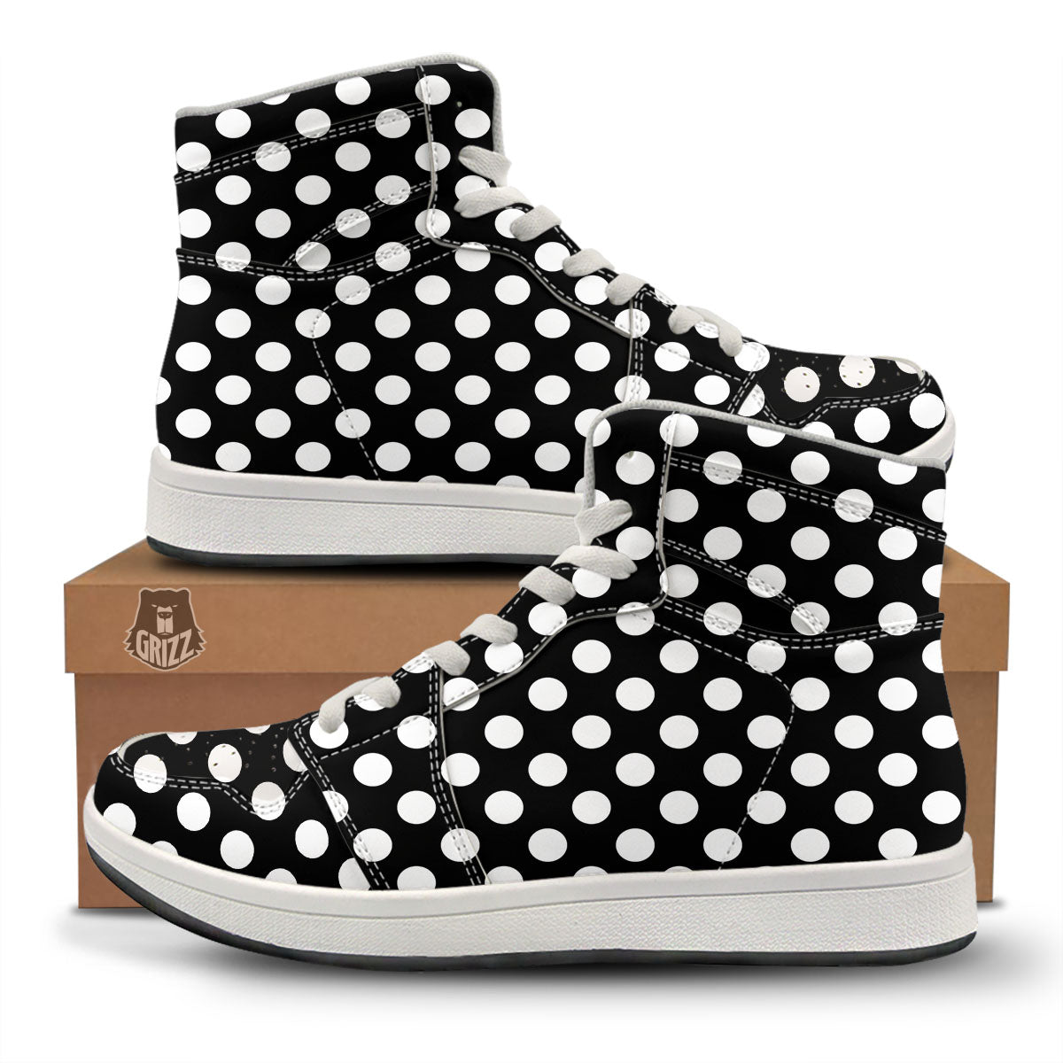 Polka Dot White And Black Print Pattern High Top Sneakers-grizzshop