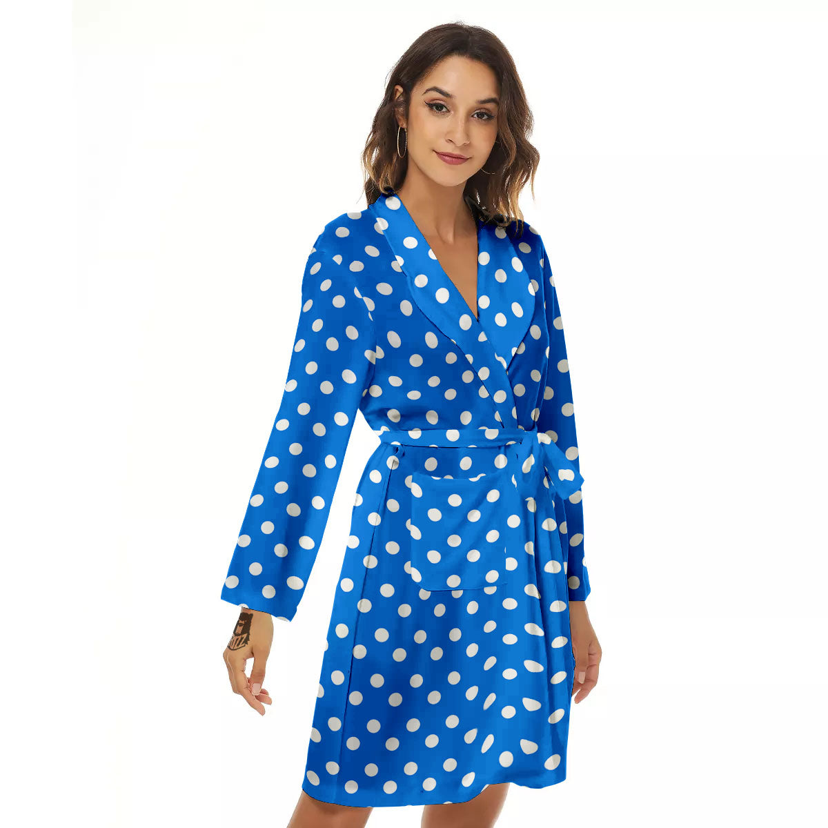 Polka Dot White And Blue Print Pattern Women's Robe-grizzshop