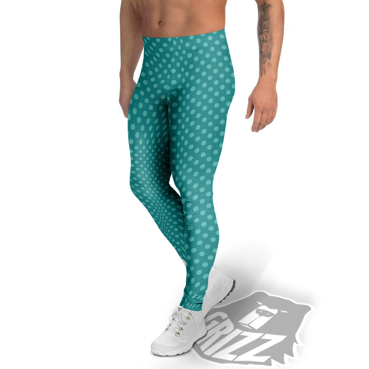 Polka Dot White And Cyan Print Pattern Men's Leggings-grizzshop