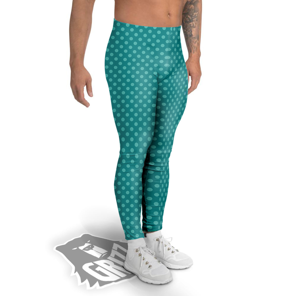 Polka Dot White And Cyan Print Pattern Men's Leggings-grizzshop