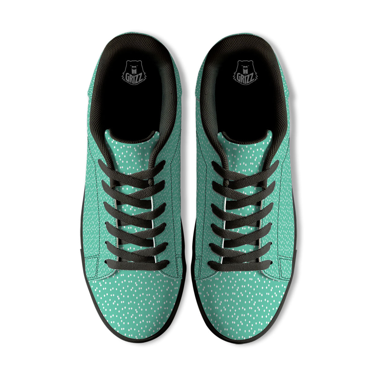 Polka Dot White And Green Print Pattern Black Low Top Sneakers-grizzshop
