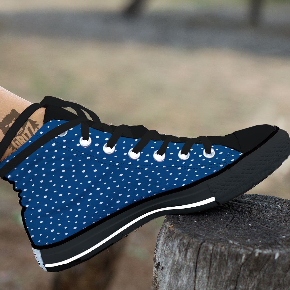 Polka Dot White And Navy Print Pattern High Top Shoes-grizzshop