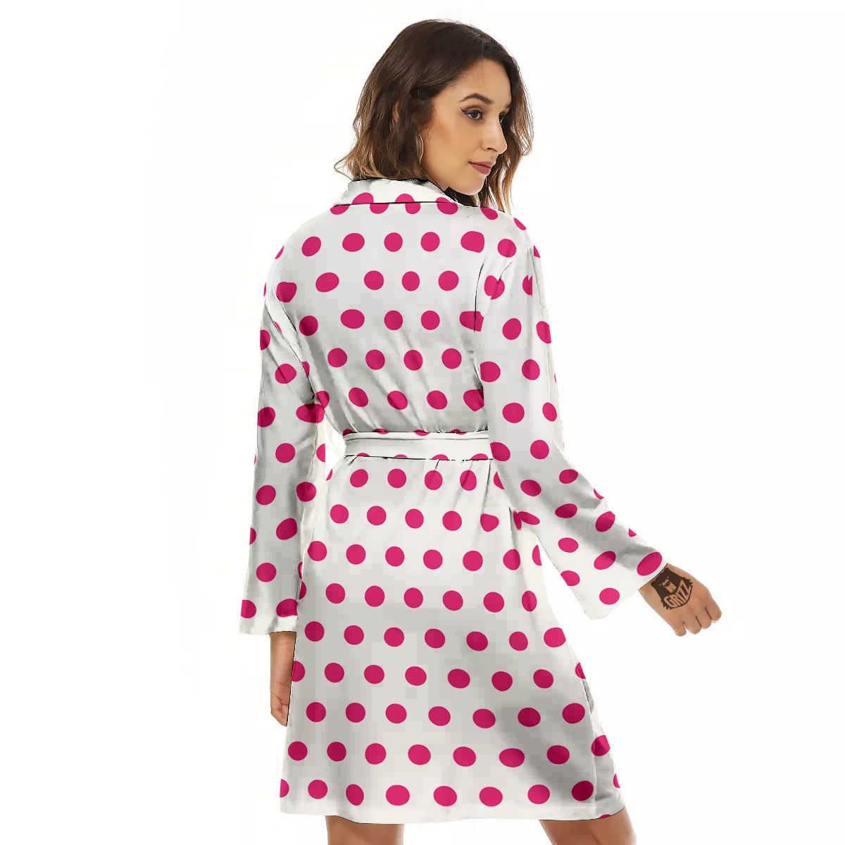 Polka Dot White And Pink Print Pattern Women's Robe-grizzshop