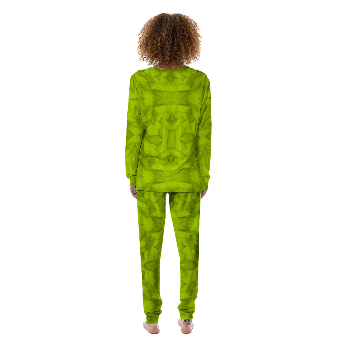 Polygonal Geometric Lime Green Print Women's Pajamas-grizzshop