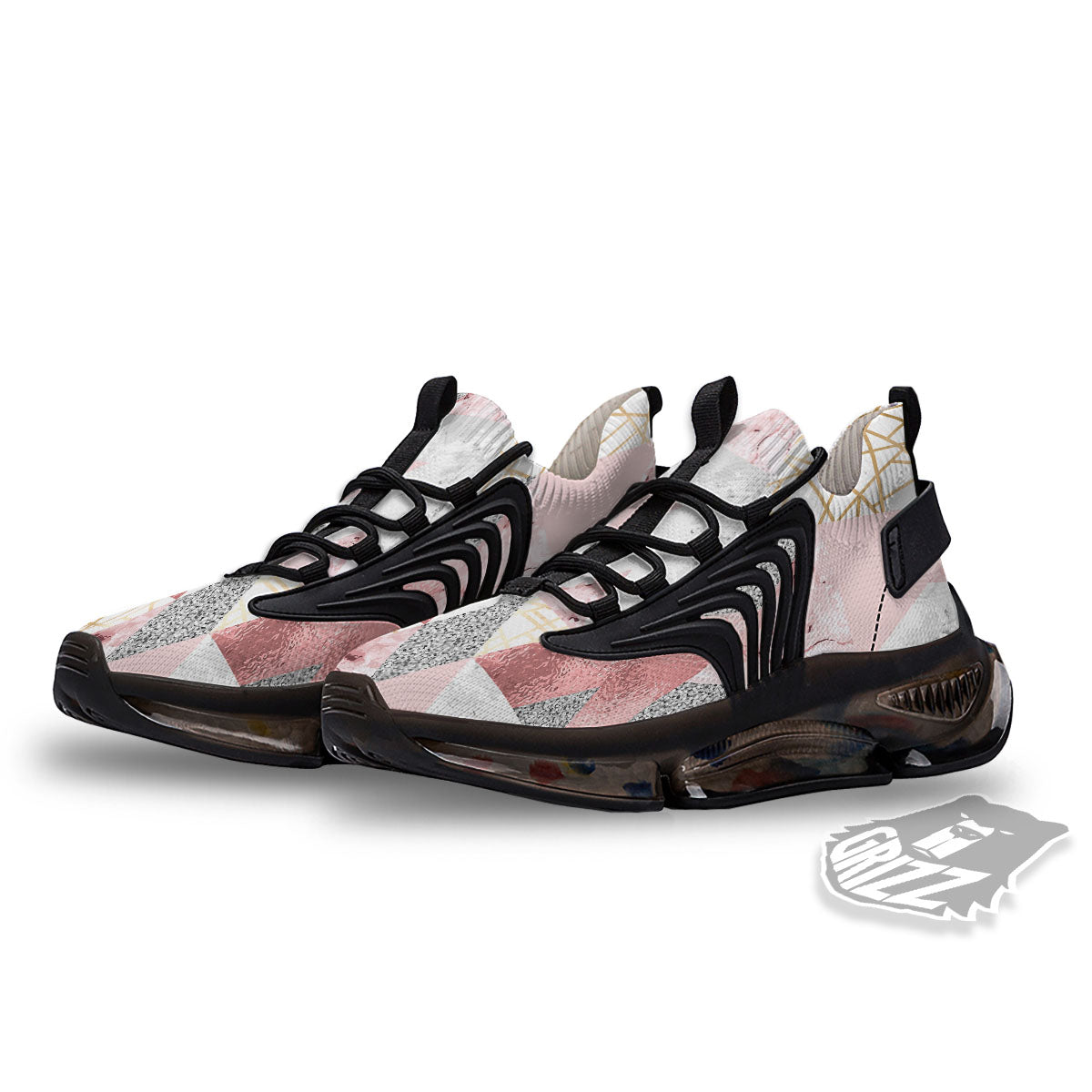 Polygonal Geometric Pink Print Black Gym Shoes-grizzshop