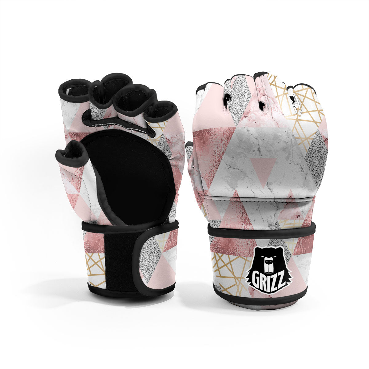 Polygonal Geometric Pink Print MMA Gloves-grizzshop