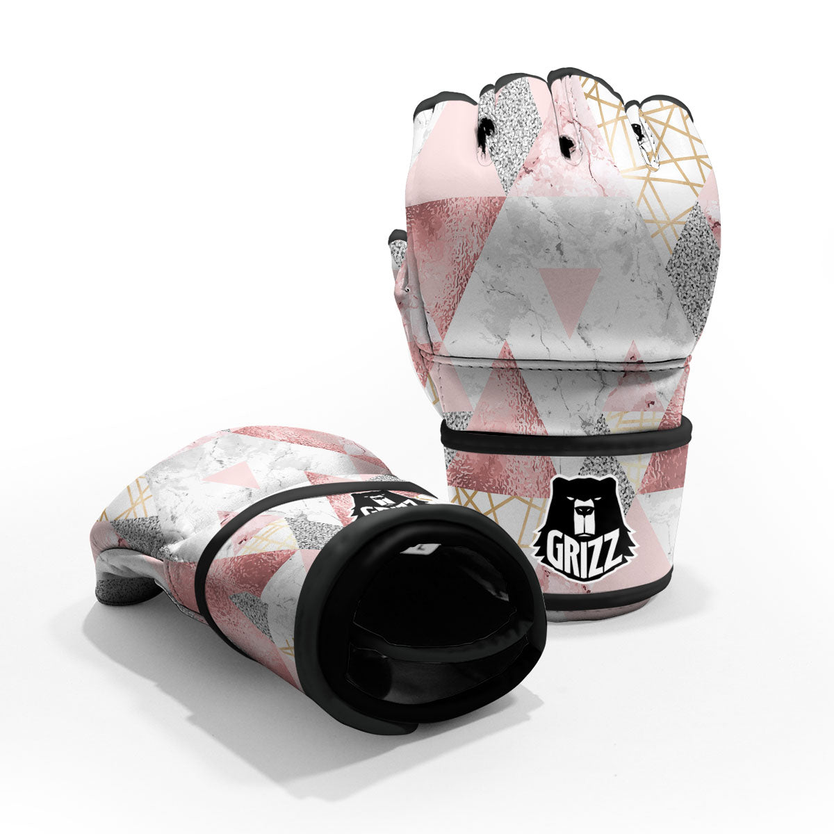 Polygonal Geometric Pink Print MMA Gloves-grizzshop