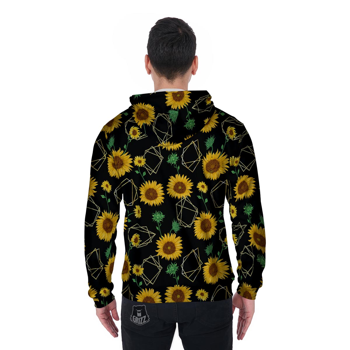 Polygonal Sunflower Men's Zip Up Hoodie-grizzshop