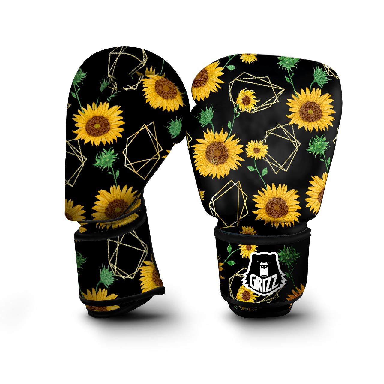 Polygonal Sunflower Print Pattern Boxing Gloves-grizzshop