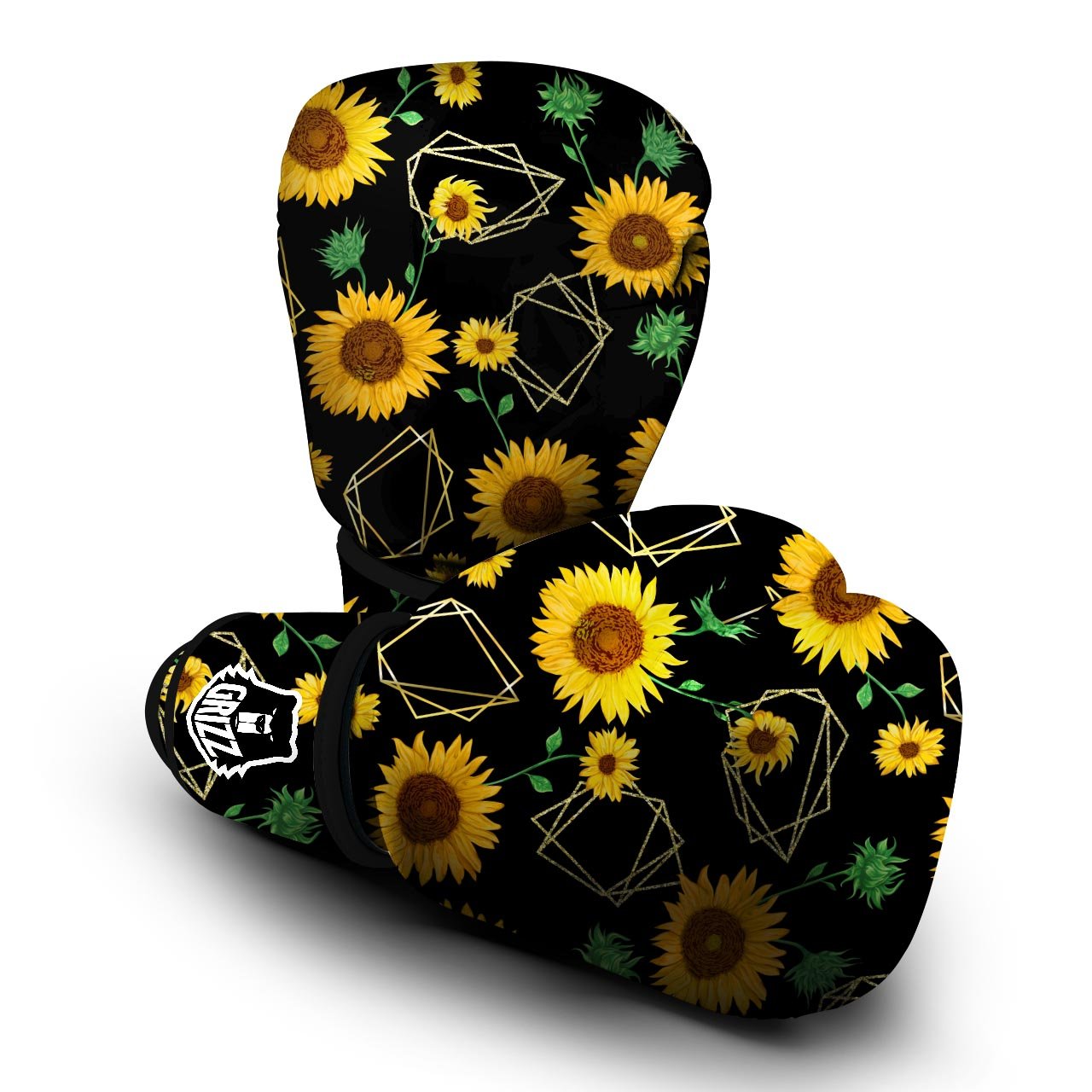 Polygonal Sunflower Print Pattern Boxing Gloves-grizzshop
