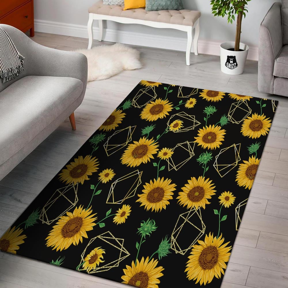 Polygonal Sunflower Print Pattern Floor Mat-grizzshop
