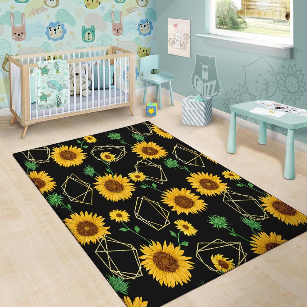 Polygonal Sunflower Print Pattern Floor Mat-grizzshop