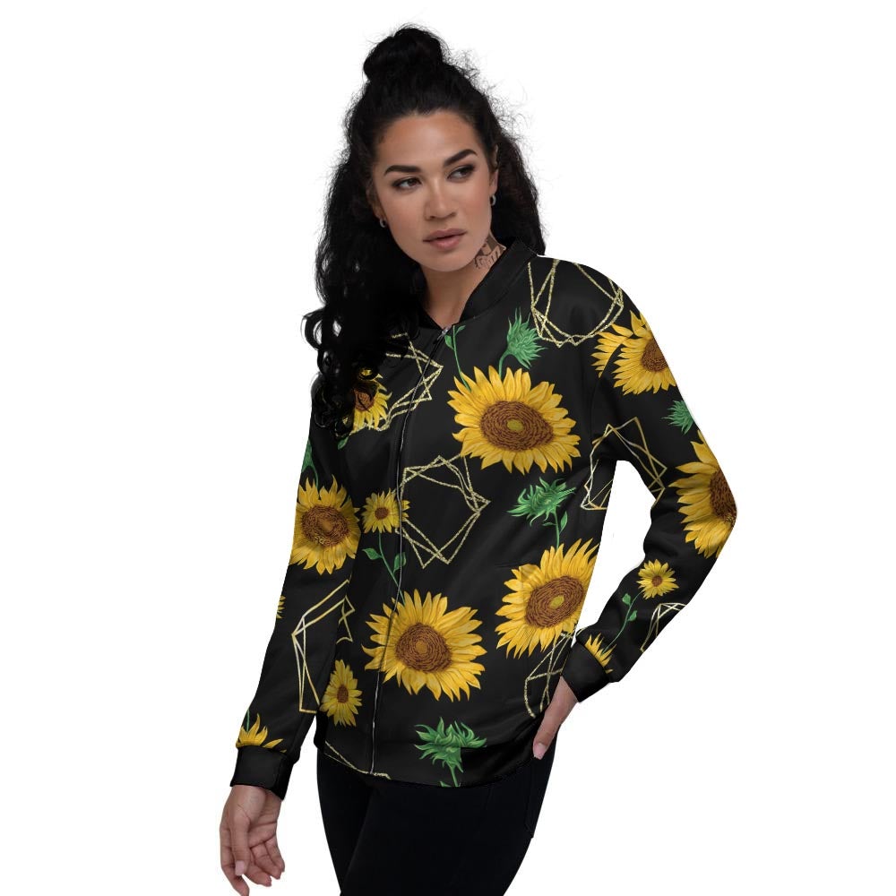 Polygonal Sunflower Print Pattern Women's Bomber Jacket-grizzshop