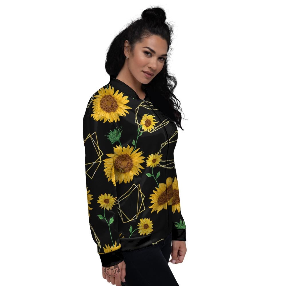 Polygonal Sunflower Print Pattern Women's Bomber Jacket-grizzshop
