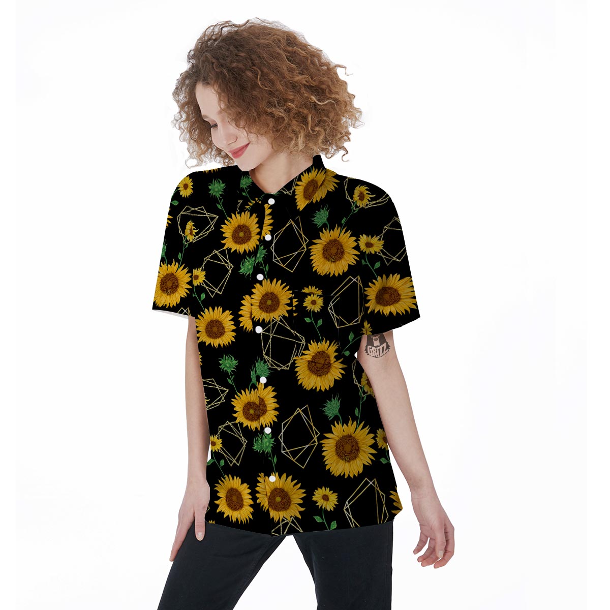 Polygonal Sunflower Women's Short Sleeve Shirts-grizzshop