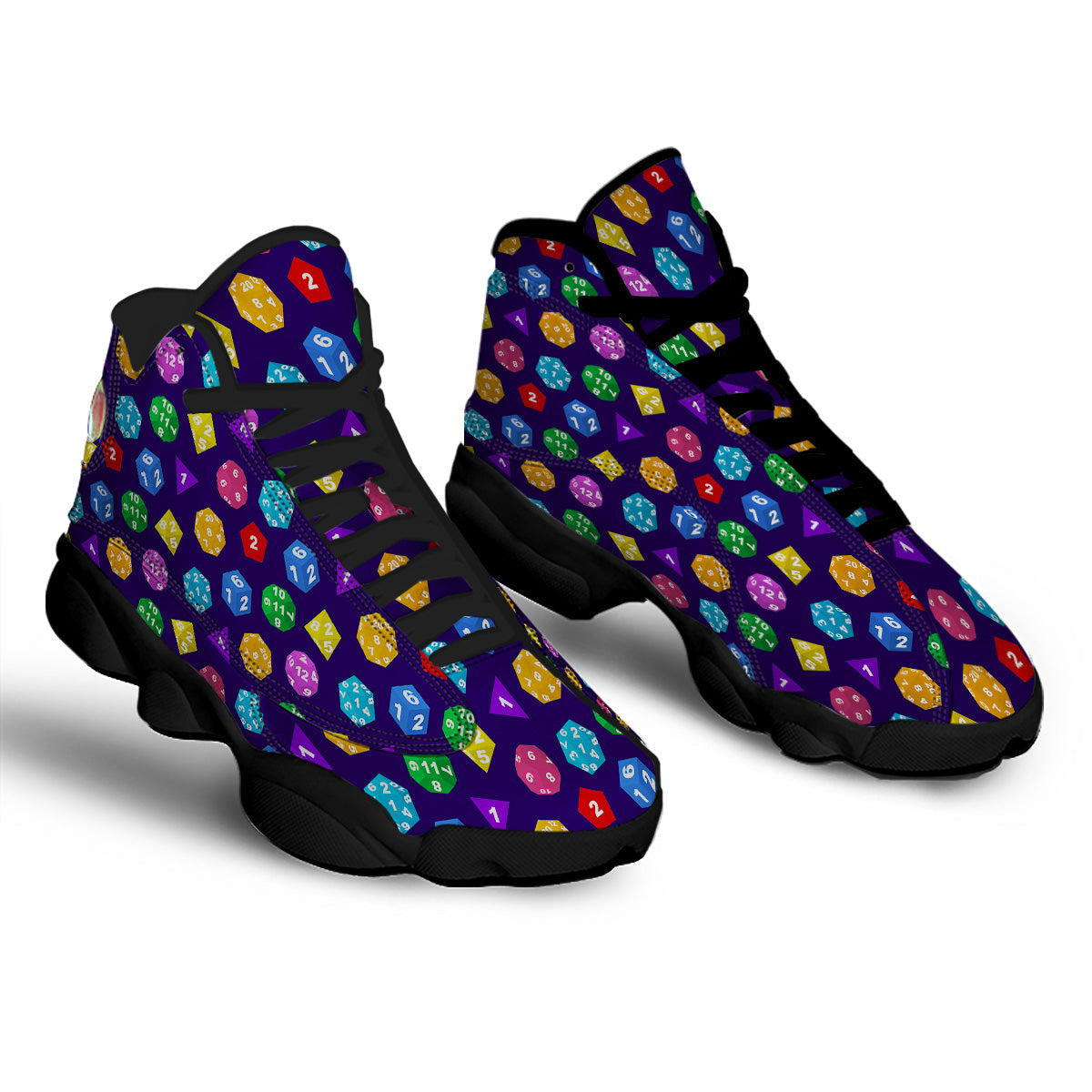 Polyhedron Dice Colorful Print Pattern Black Basketball Shoes-grizzshop
