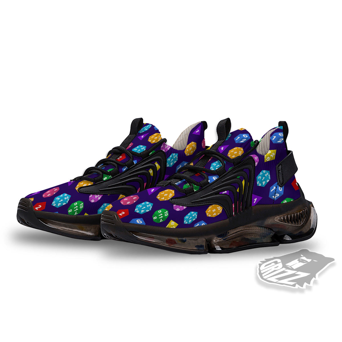 Polyhedron Dice Colorful Print Pattern Black Gym Shoes-grizzshop
