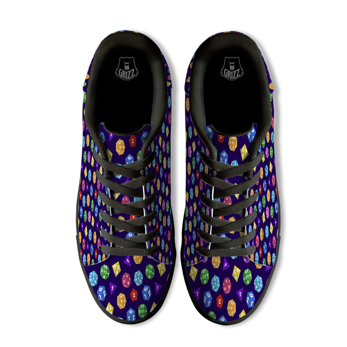 Polyhedron Dice Colorful Print Pattern Black Low Top Sneakers-grizzshop