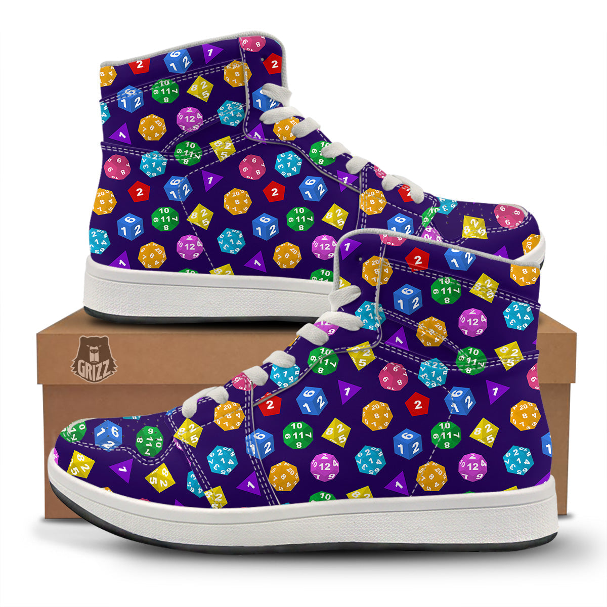 Polyhedron Dice Colorful Print Pattern High Top Sneakers-grizzshop