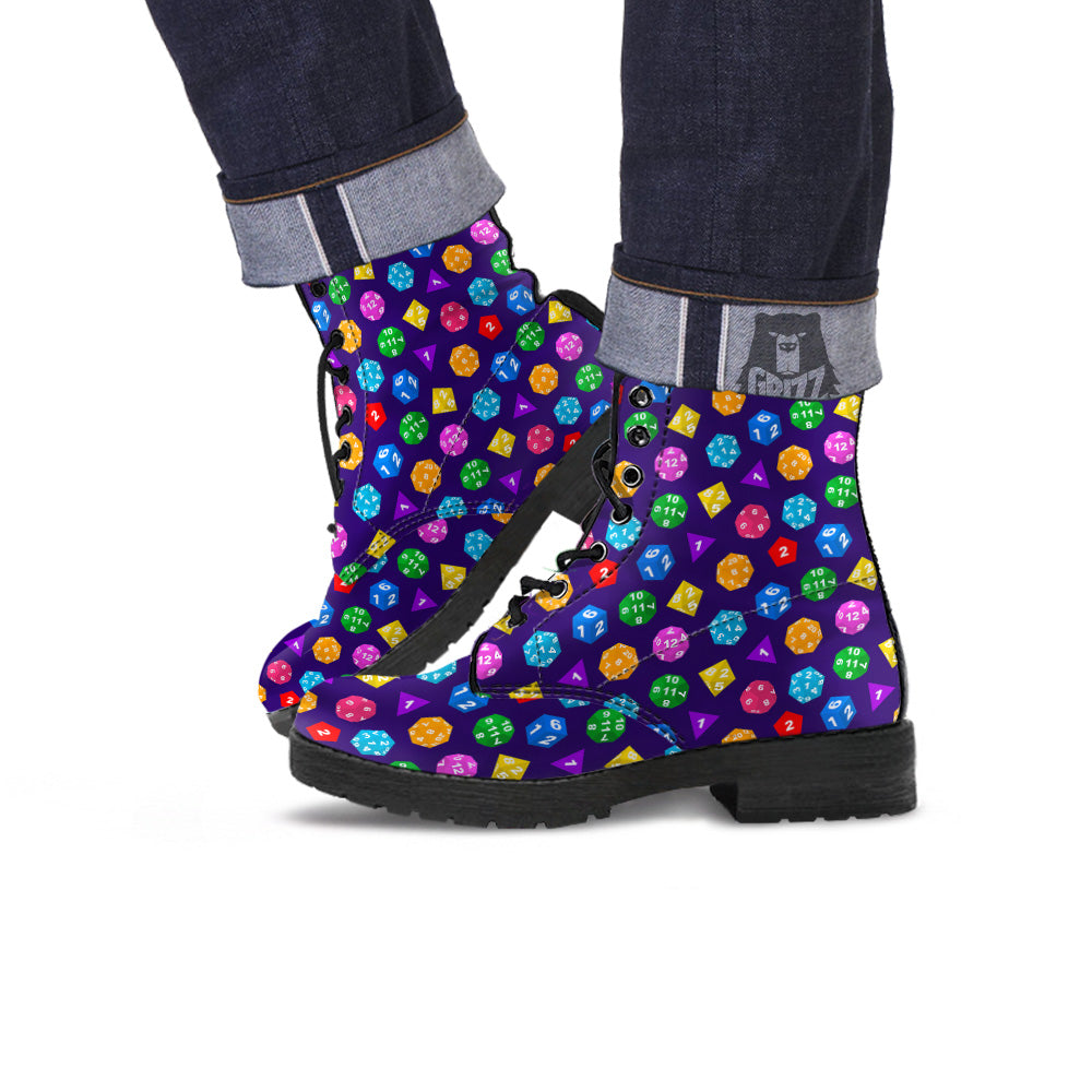Polyhedron Dice Colorful Print Pattern Leather Boots-grizzshop