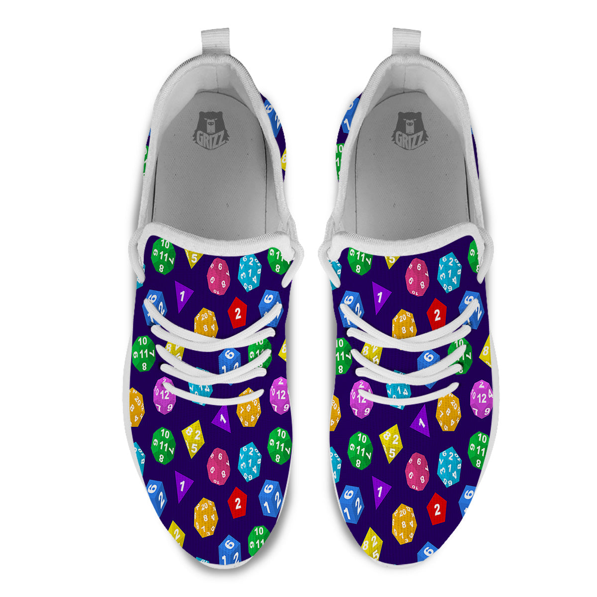 Polyhedron Dice Colorful Print Pattern White Athletic Shoes-grizzshop