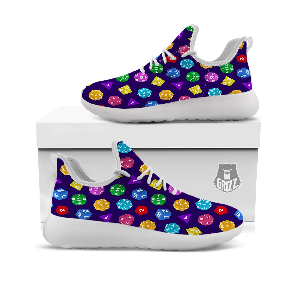 Polyhedron Dice Colorful Print Pattern White Athletic Shoes-grizzshop
