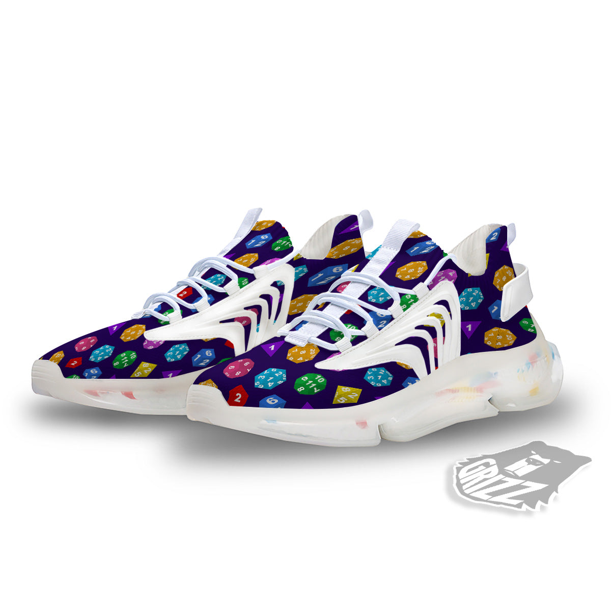 Polyhedron Dice Colorful Print Pattern White Gym Shoes-grizzshop