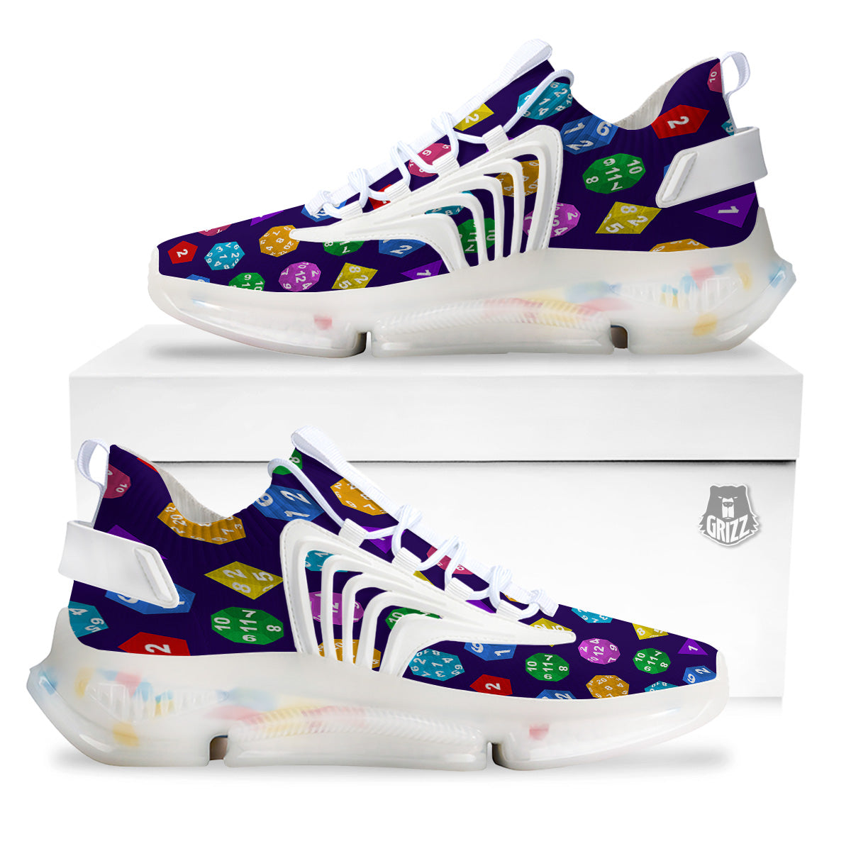 Polyhedron Dice Colorful Print Pattern White Gym Shoes-grizzshop